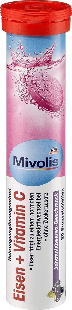 Mivolis Iron + Vitamin C effervescent Tablets - Dietary Supplements 1 Pack x 20 pcs | Germany