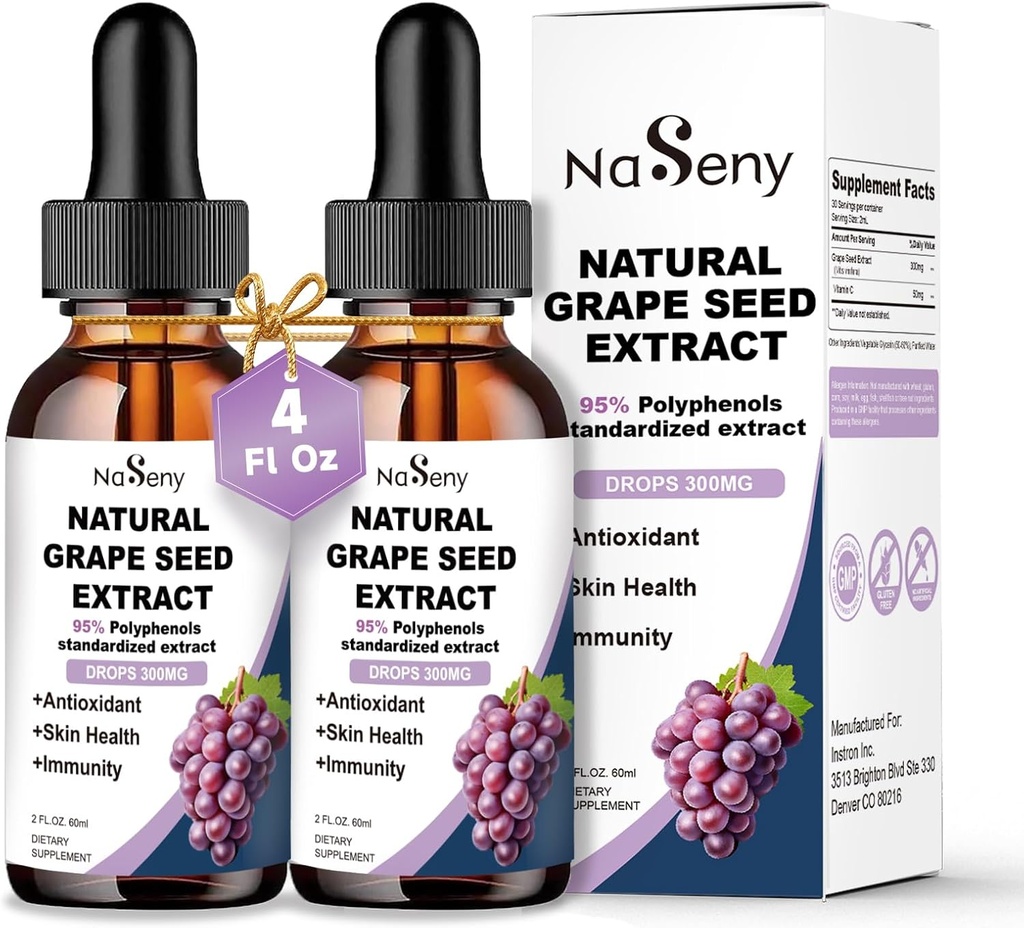 Grape Seed Extract Liquid Drops Standardized to 95% Polyphenols-300 mg Grape Seed Maximum Strength Standardized Tincture, High Absorption Liquid Vitis Vinifera Extract Drops -Non-GMO (2 Bottles)