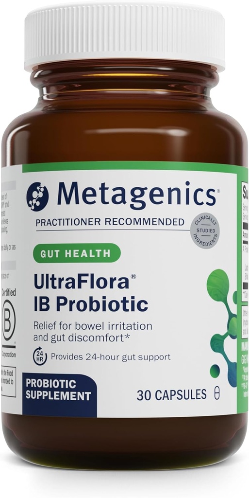 Metagenics UltraFlora IB Probiotic - Relief for Occasional Intestinal Distress* - Probiotics for Digestive Health* - Anti-Bloat for Men & Women* - 60 Billion CFU - Non-GMO, Gluten-Free - 30 Capsules