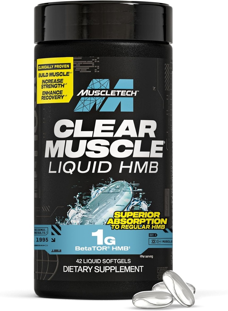 Muscletech HMB Supplements 1000mg, Clear Muscle (42 Liquid Softgels) - Highest Grade HMB for Lean Muscle & Recovery-HMB Free Acid Muscle Supplement-Help Decrease Muscle Breakdown - Packaging May Vary