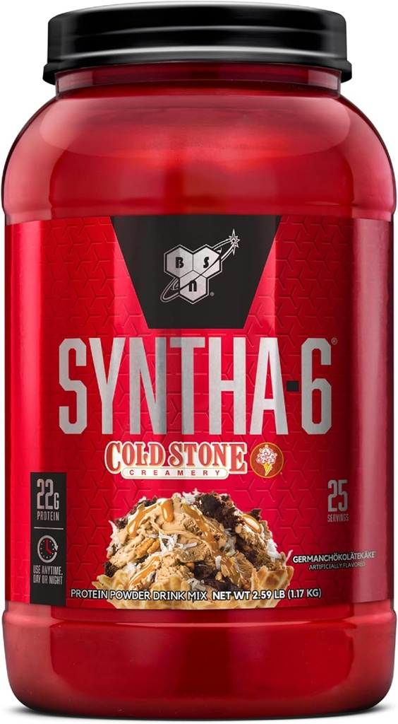 BSN Syntha-6 Whey Protein Powder, Cold Stone Creamery- Germanchökolätekäke Flavor, Micellar Casein, Milk Protein Isolate Powder, 25 Servings