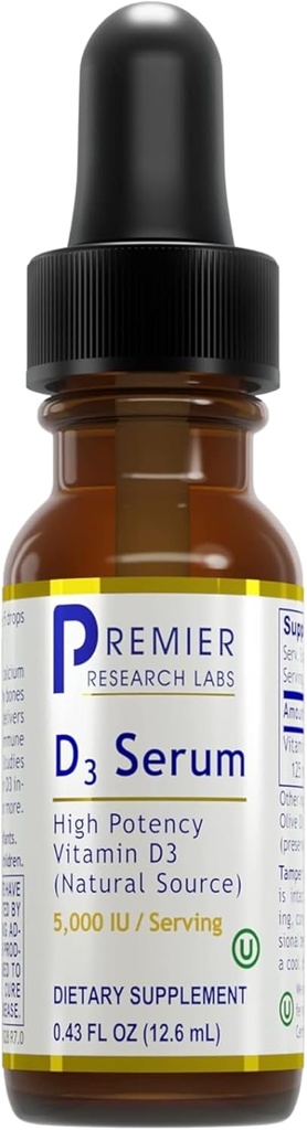 Premier Research Labs Vitamin D3 Serum - Liquid Vitamin D Oil Drops for Adults, Liquid Vitamin D3 5000 IU, Sublingual Vit D3 Liquid - 0.43 fl oz