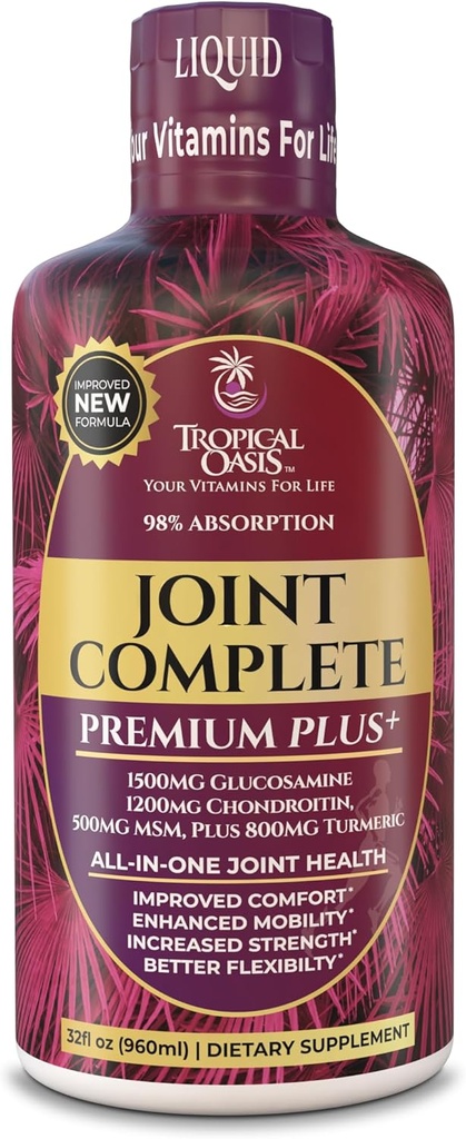 Joint Complete Premium Plus - Liquid Joint Supplement w/Glucosamine, Chondroitin, MSM Plus 800mg Turmeric – 98% Max Absorption – 32oz, 32 serv