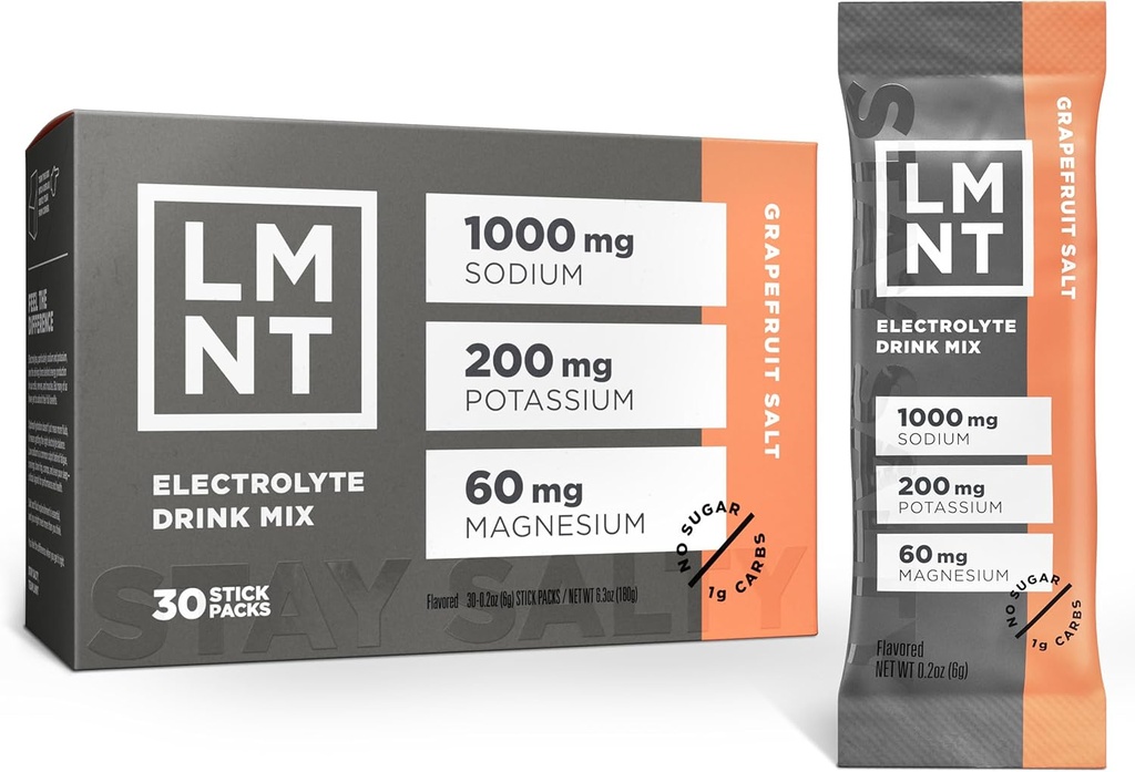 LMNT Zero Sugar Electrolytes - Grapefruit Salt | Drink Mix | 30 Count