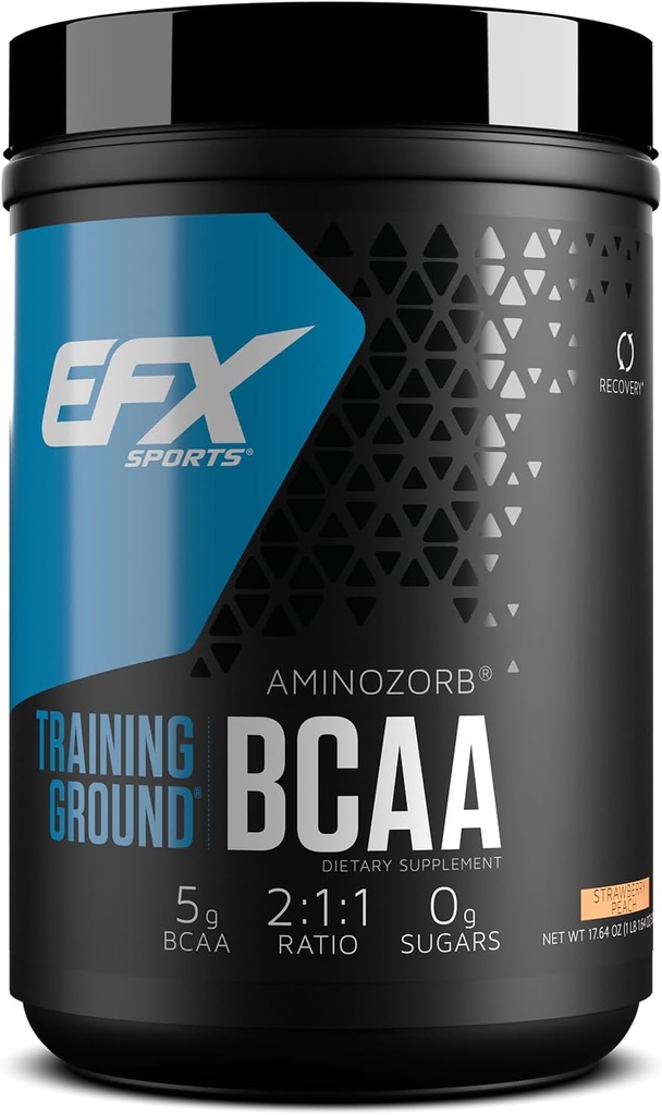 EFX Sports Training Ground BCAA | Fully Stable, Highly Soluble Amino Acids Supplement | Pre, Intra, or Post Workout | Sugar Free | 500 Grams (Strawberry Peach)