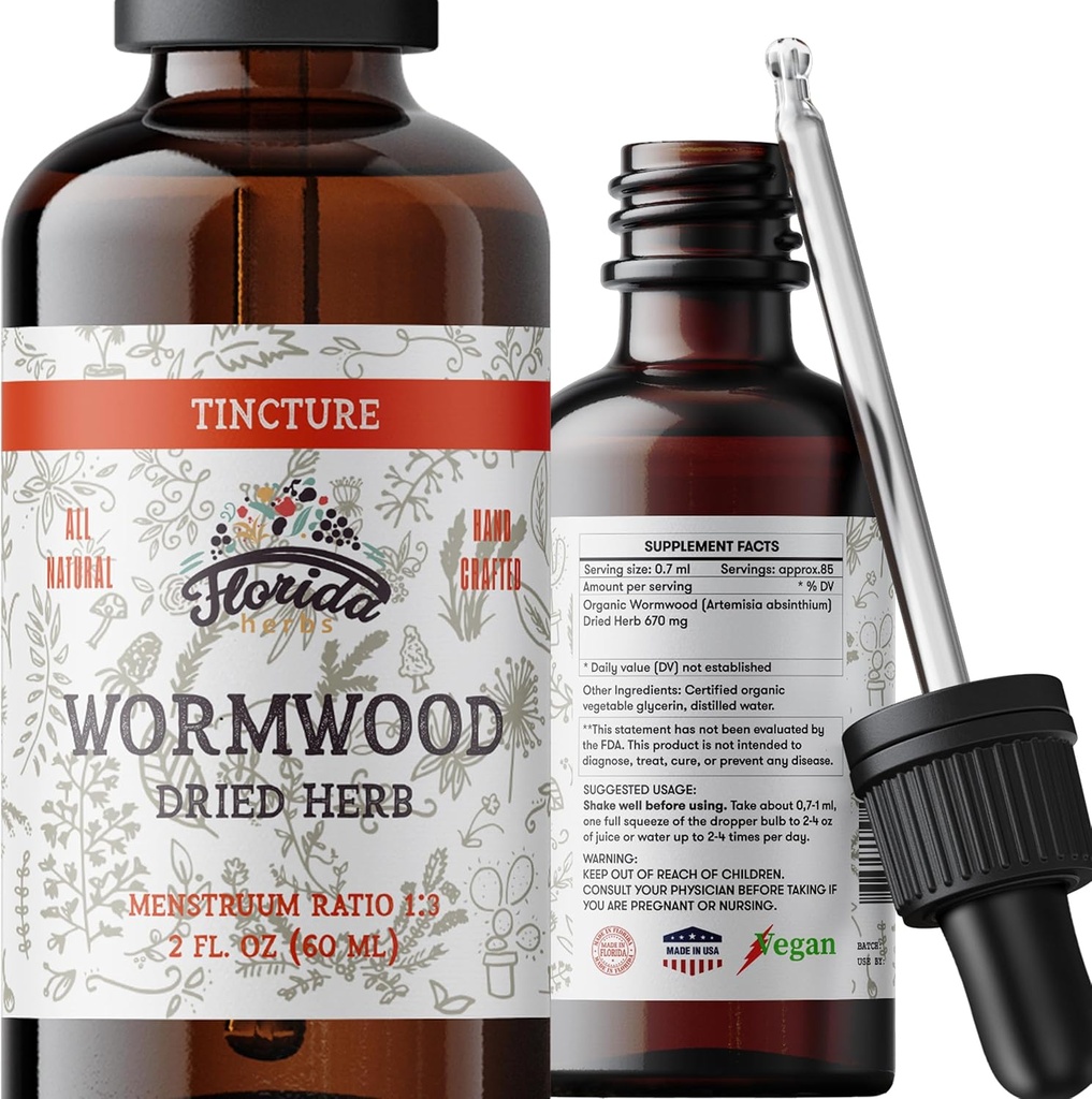Wormwood Organic Tincture - Natural Intestinal Cleanse and Digestive Cleanse Supplement - Wormwood Herb Extract for Detox - Made in USA - 2 Fl Oz (Wormwood - 2 Fl Oz)