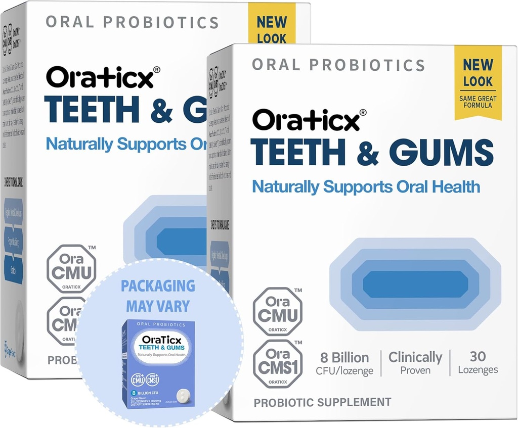 OraTicx Teeth & Gums Oral Probiotics, 8 Billion CFU - Naturally Supports Oral Health, Fresh Breath, and Immunity, Dental Probiotic Supplement, Grape Flavor 30 Lozenges 2-Pack