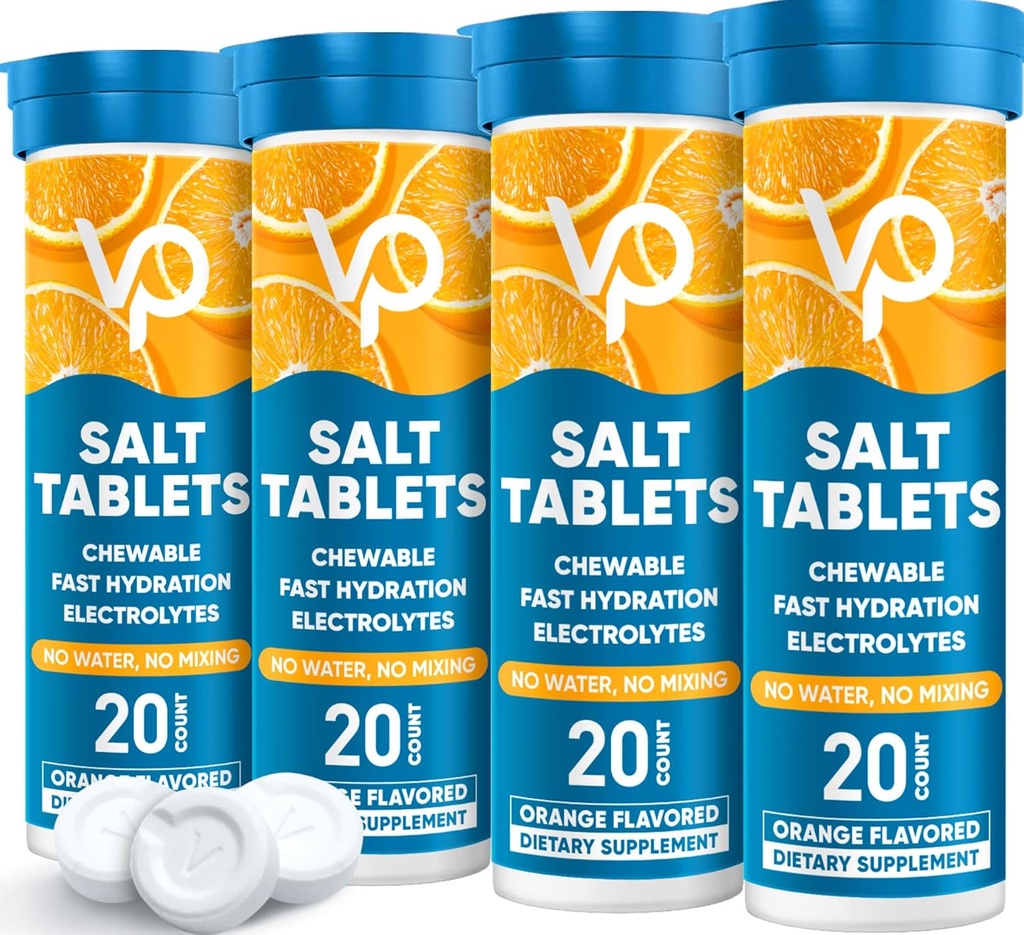 Venture Pal Chewable Electrolyte Tablets, 80 Count Fast-Dissolve Sugar-Free Stick Salt Tablets - Variety Pack for Rapid Hydration, Outdoor Running, Hiking, Sports | Keto & Vegan Friendly | 4 Pack