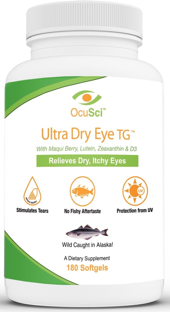 Formulated to Help Relieve Dry, Itchy Eyes - 1700mg Triglyceride Omega-3 + EPA & DHA, Lutein,Zeaxanthin, B12, D3-60 Servings (Ultra Dry Eye, UDETG - 2 Month)