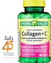 Spring Valley Collagen + C Tablets for Hair/Skin/Nail Health, 2,500 mg, 90 Count, Highly Absorbable, Collagen Plus Vitamin C Bundle with Luall's 45 Diabetes Decoded