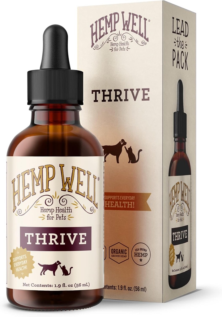 Hemp Well Thrive Oil for Dogs and Cats – Supports Hip, Joint, and Heart Health, Promotes Immune Support, Strengthens Skin and Coat, Organically Sourced – 2 Ounces