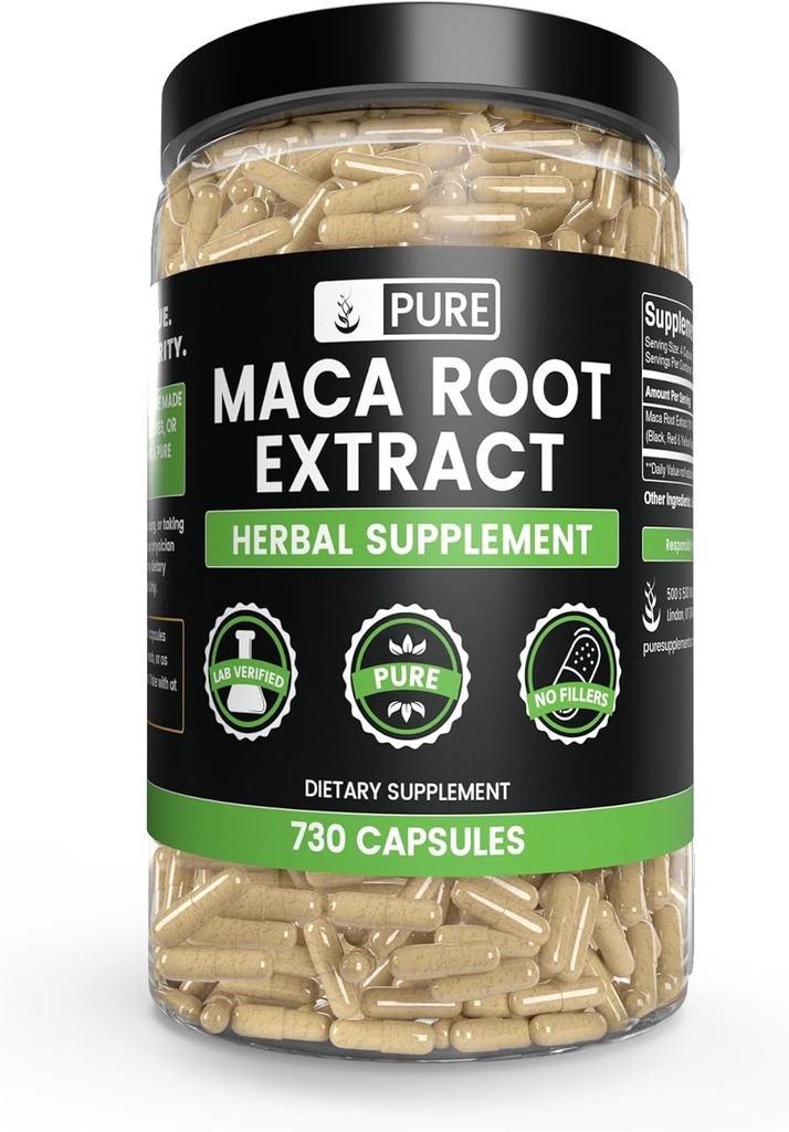 PURE ORIGINAL INGREDIENTS Maca Root (730 Capsules) No Magnesium Or Rice Fillers, Always Pure, Lab Verified