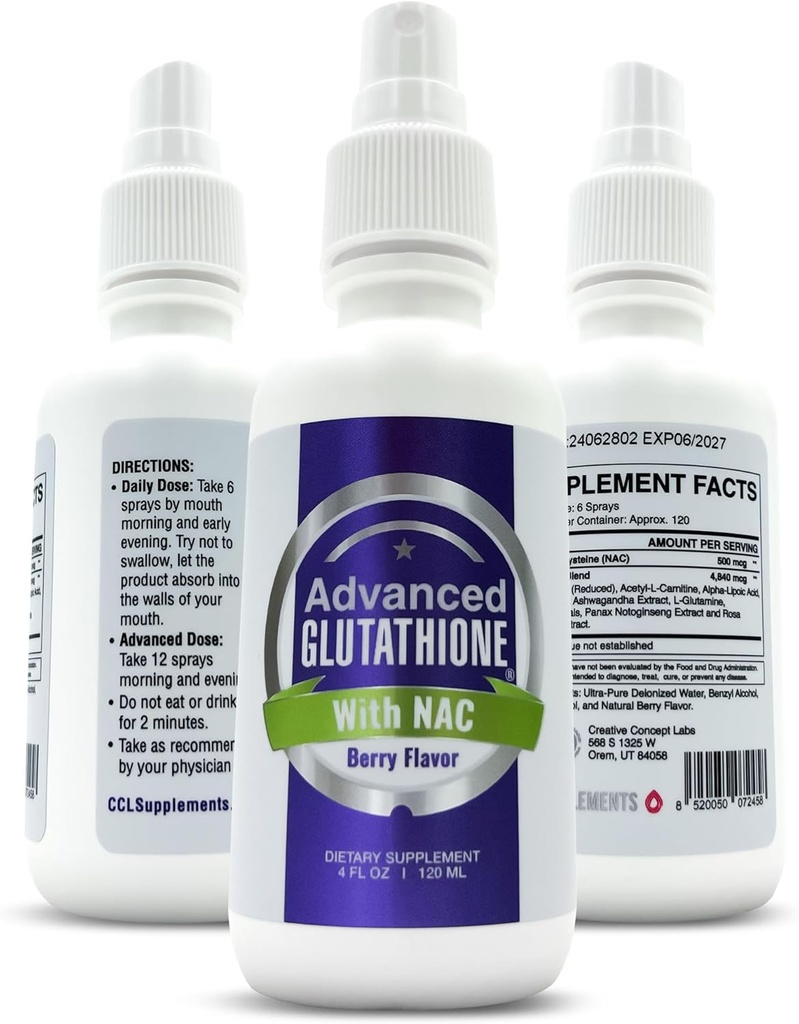 Liquid Liposomal Glutathione Spray - Maximum Absorption Glutathione Supplement with NAC, Ashwagandha, Glutamine, Ascorbic Acid - Sublingual Easy Use - Immune & Detox Support - 4oz
