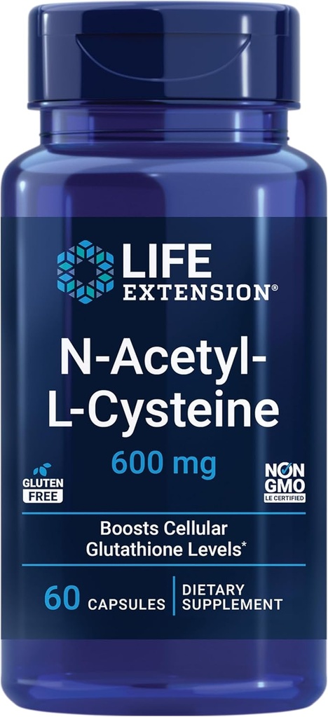 Life Extension N-Acetyl-L-Cysteine (NAC), Immune Response, Respiratory Health, Liver Health, NAC 600 mg, antioxidant Defense, Free radicals, Easy to Absorb, 60 Capsules
