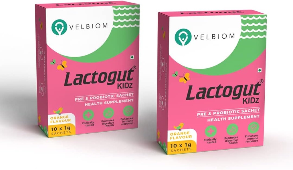 Lactogut Kidz Probiotics Powder for Kids Easy to Consume Probiotics for Children Gut Health, Overall Wellness and Immunity Vegan Clinically Proven - Pack 2