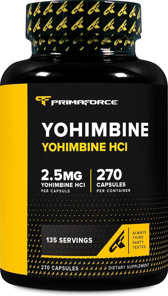 PrimaForce Yohimbine HCl 2.5mg, 270 Capsules - Premium Supplement, Boosts Performance, Zero Fillers, Non-GMO and Gluten Free