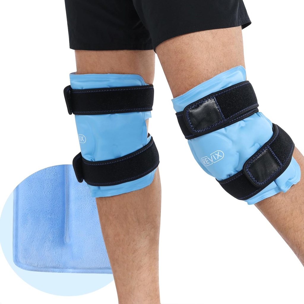 REVIX ice Wraps for Knee Discomfort, Gel Ice Packs Reusable with Cold Compression, Knee Cold Pack to Relax Sore Muscles and Joints, Plush Cover and Hands-Free Application, A Set of Two