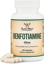Benfotiamine 300mg Servings (Third Party Tested, 120 Capsules, 150mg Per Cap) Non-GMO, to Boost Thiamine B1 Levels (More Absorbable Than Thiamine, Fat Soluble) by Double Wood