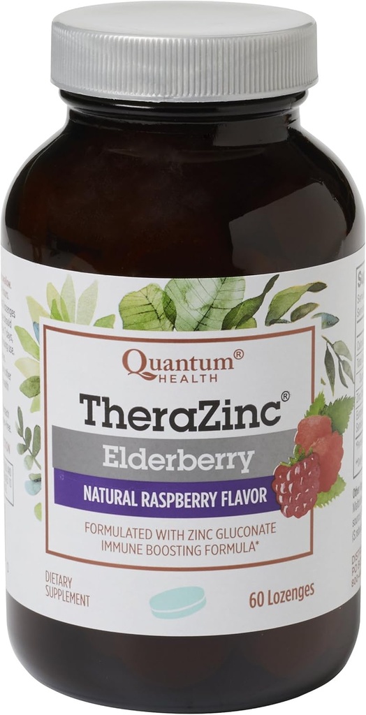 Quantum Health TheraZinc Elderberry Lozenges, Made with Zinc Gluconate for Immune Support, 60 Count