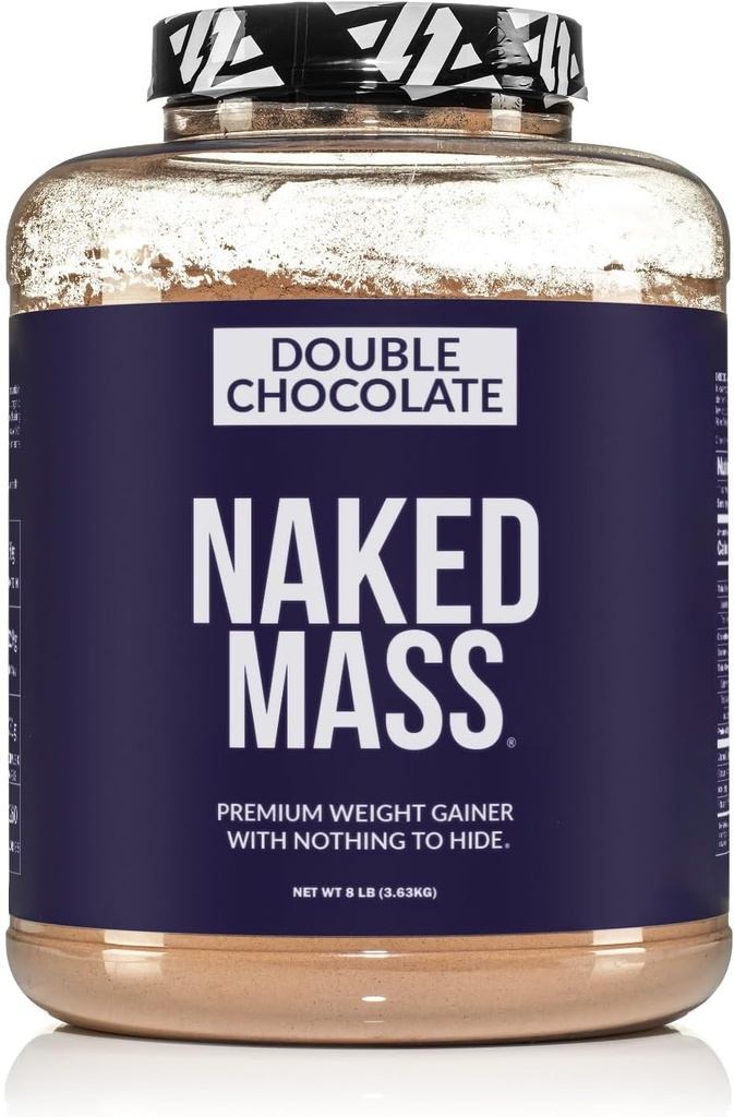 NAKED Double Chocolate Mass - 1,260 Calories, 50G Protein, Nothing Artificial. All Natural Weight Gainer Protein Powder - 8Lb Bulk, GMO Free, Gluten Free & Soy Free