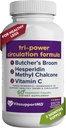 Tri-Power Circulation Formula - Circulation Supplement with Butcher's Broom, Hesperidin Methyl Chalcone, and Vitamin C, 60 Capsules, for Blood and Leg Circulation, Vein Health Support