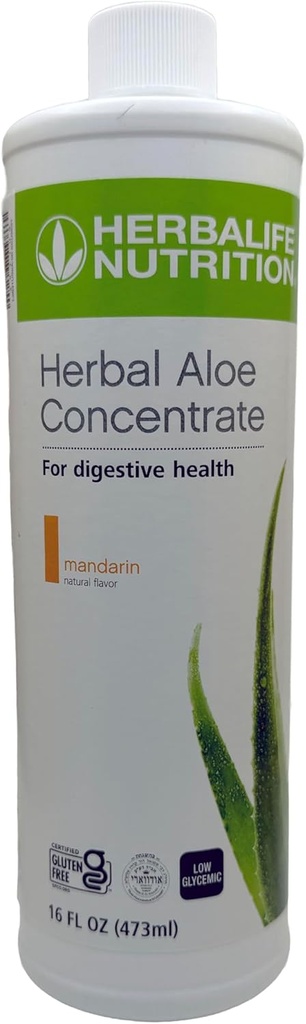Herbalife Aloe Concentrate Pint: Mandarin Flavor 16 FL Oz (473 ml) for Digestive Health with Premium-Quality Aloe, Gluten-Free, 0 Calories, 0 Sugar, Naturally Flavored