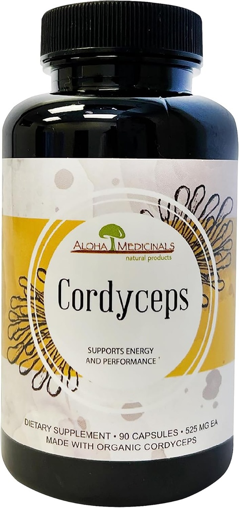 Aloha Medicinals Pure Cordyceps, Certified Organic Mushroom Supplement, Supports Immunity and Energy, Pack of 1, 90 Capsules