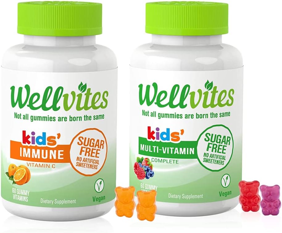 Wellvites Kids Multivitamin & Immune Daily Gummies Bundle - Sugar Free, Vegan, Non-GMO – Vitamins for Kids – Vitamin C for Kids Immune Support - No Artificial Sweeteners – 60 Count