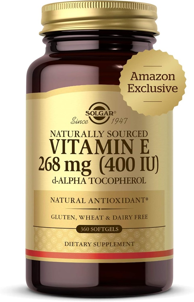 Solgar Vitamin E 268 mg (400 IU), 360 Alpha Softgels - Natural Antioxidant, Skin & Immune System Support - Naturally-Sourced Vitamin E - Gluten Free, Dairy Free - 360 Servings
