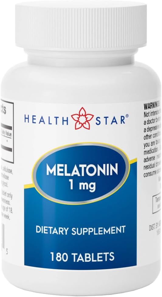 GeriCare Melatonin 1mg Sleep Support Supplement, Gentle Nighttime Sleep Aid, Non-Habit Forming, Helps Promote Relaxation & Restful Sleep, Jet Lag Recovery, and Better Nighttime Rest, 180 Tablets