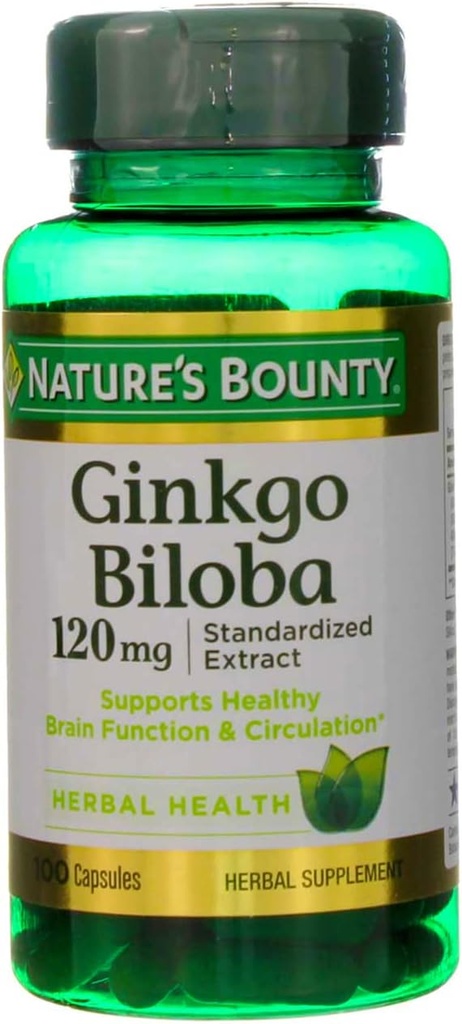 Nature's Bounty Ginkgo Biloba 120 mg Double Strength - 100 Capsules, Pack of 2