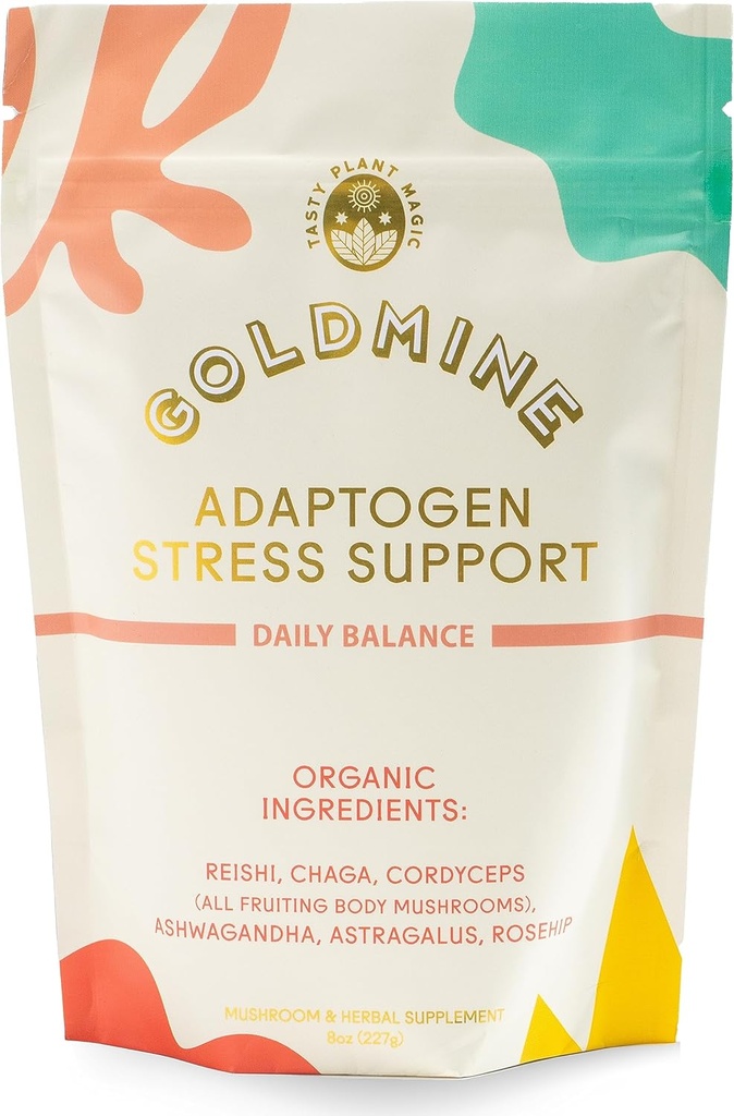 Goldmine Adaptogens Superfoods | Reishi Organic Mushroom Powder | Adaptogen Stress Support & Daily Balance Blend (227 Grams, Pouch)
