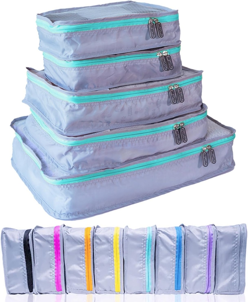 MUMI Packing Cubes – 5-Piece Compression Packing Cubes for Travel, Luggage Organizers for Suitcases, Carry-On Bags, Backpacks, and Duffel Bags – Space-Saving Travel Essentials - Aqua