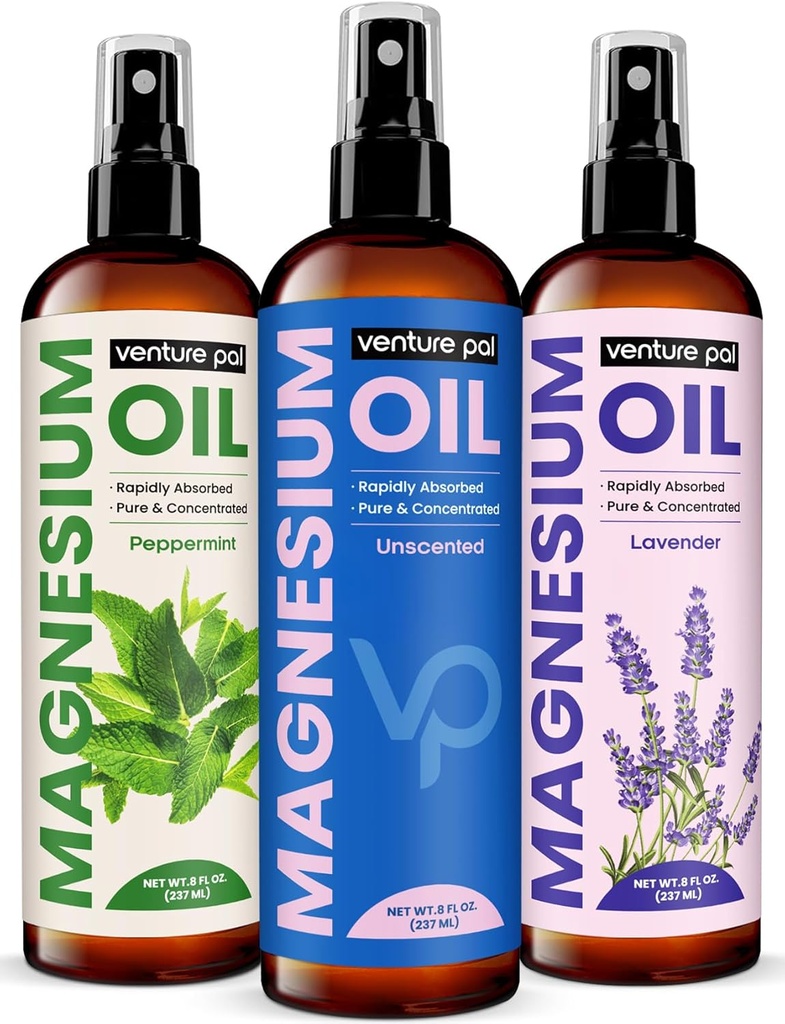Venture Pal 100% Pure Magnesium Oil Spray with Lavender, Fast Absorption, Less Sting, Ultra-Soothing for Sleep & Muscle Relaxation, Seven (Big 8 oz) Minerals