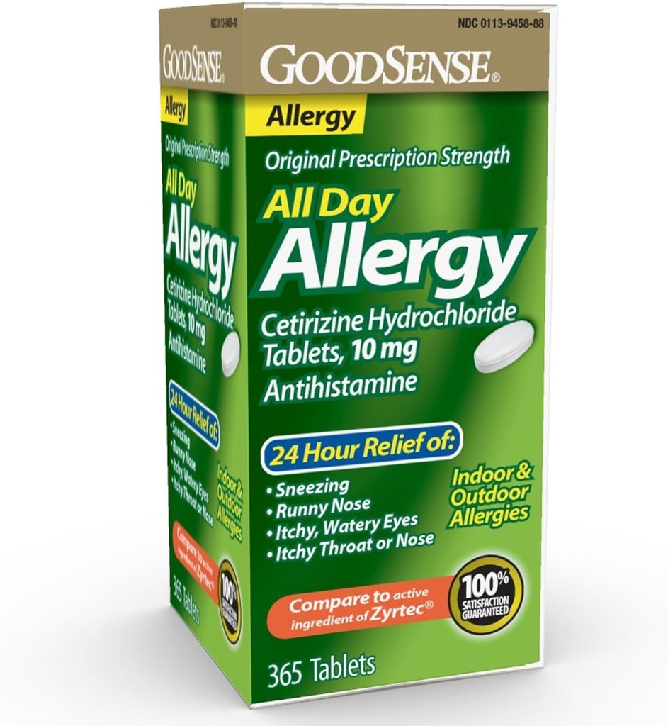 GoodSense All Day Allergy, Cetirizine Hydrochloride Tablets, 10 mg, Antihistamine, 365 Count