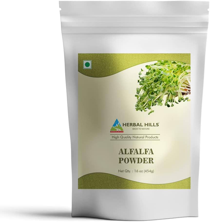 HERBAL HILLS Alfalfa Powder | 16 Oz (454 GMS) | Green Superfood Dried Whole Young Leaves
