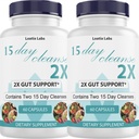 15 Day Cleanse 2X - Double Gut & Colon Support - Advanced Gut Cleanse Detox for Women & Men with Alfalfa, Cascara Sagrada, Probiotics & Psyllium Husk - Non-GMO - Made in USA - 60 Capsules (2 Bottles)