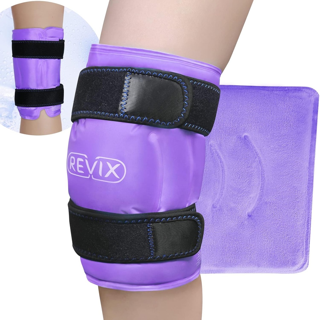 REVIX XL Knee Ice Wrap Around Entire Knee, Gel Ice Pack for Muscle Ache, Cold Pack to Reduce Discomfort and Promote Flexibility, Soft Plush Linings, Purple