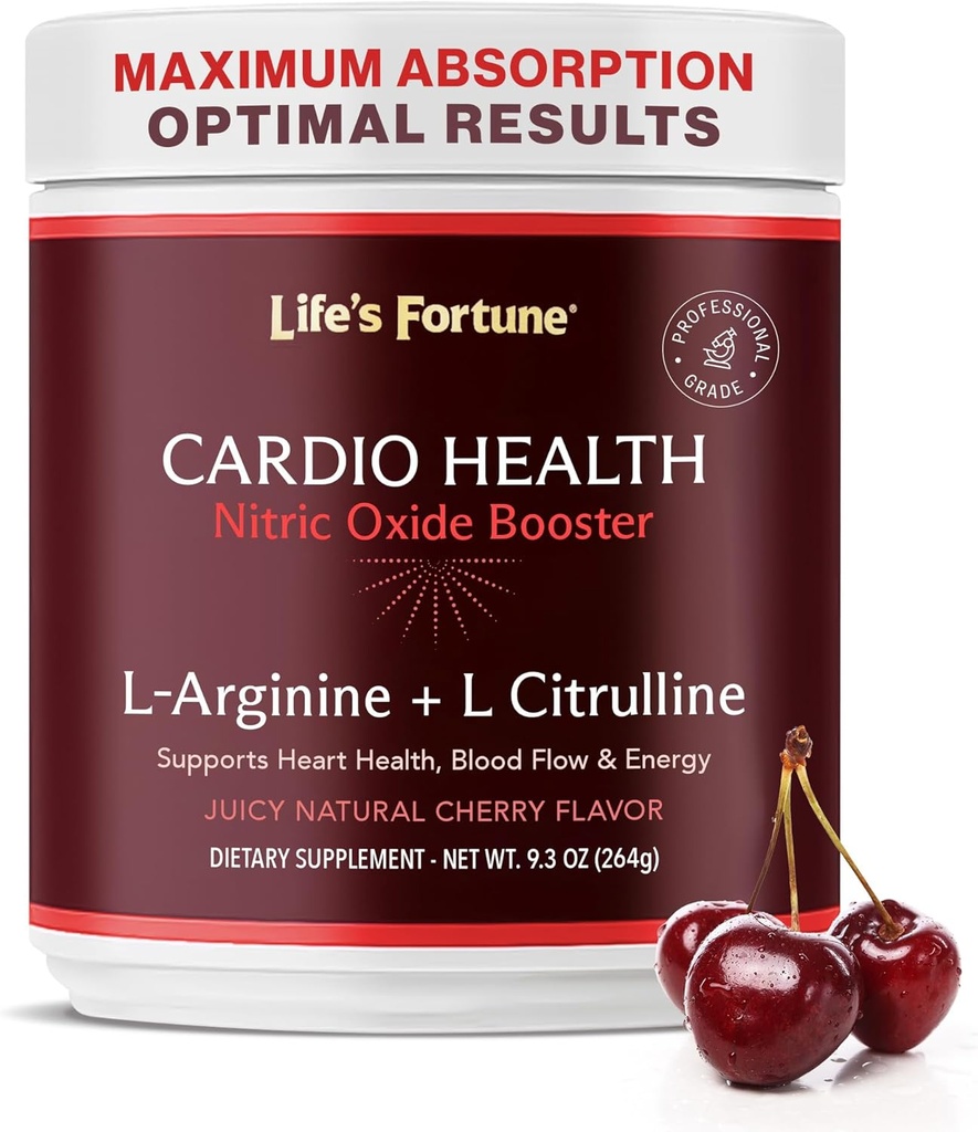Life's Fortune 5000mg L- Arginine Supplement Powder & 1000mg L-Citrulline, High Potency Nitric Oxide Health Booster, Endurance, Workout Performance, Natural Cherry Flavor (20 Servings)