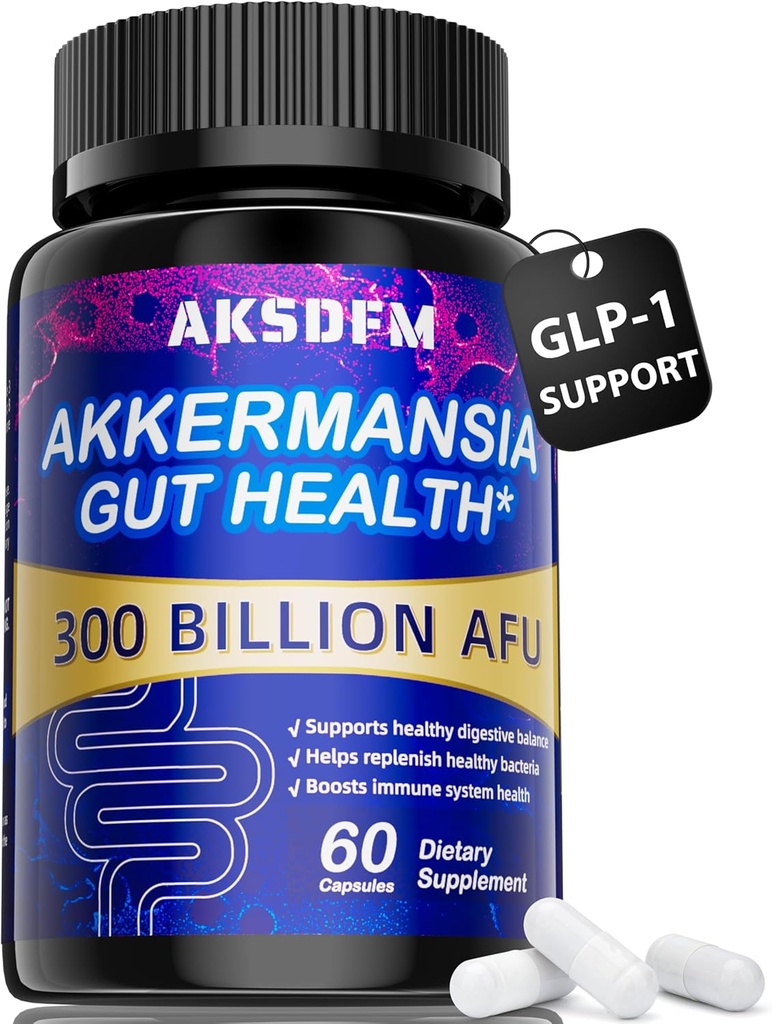 GLP-1 Supplement - 300 Billion AFU Akkermansia Probiotic for Women & Men, Akkermansia Muciniphila for GLP-1 Production, Digestive, Gut, Immunity, Enhances Gut Lining Function - 60 Count