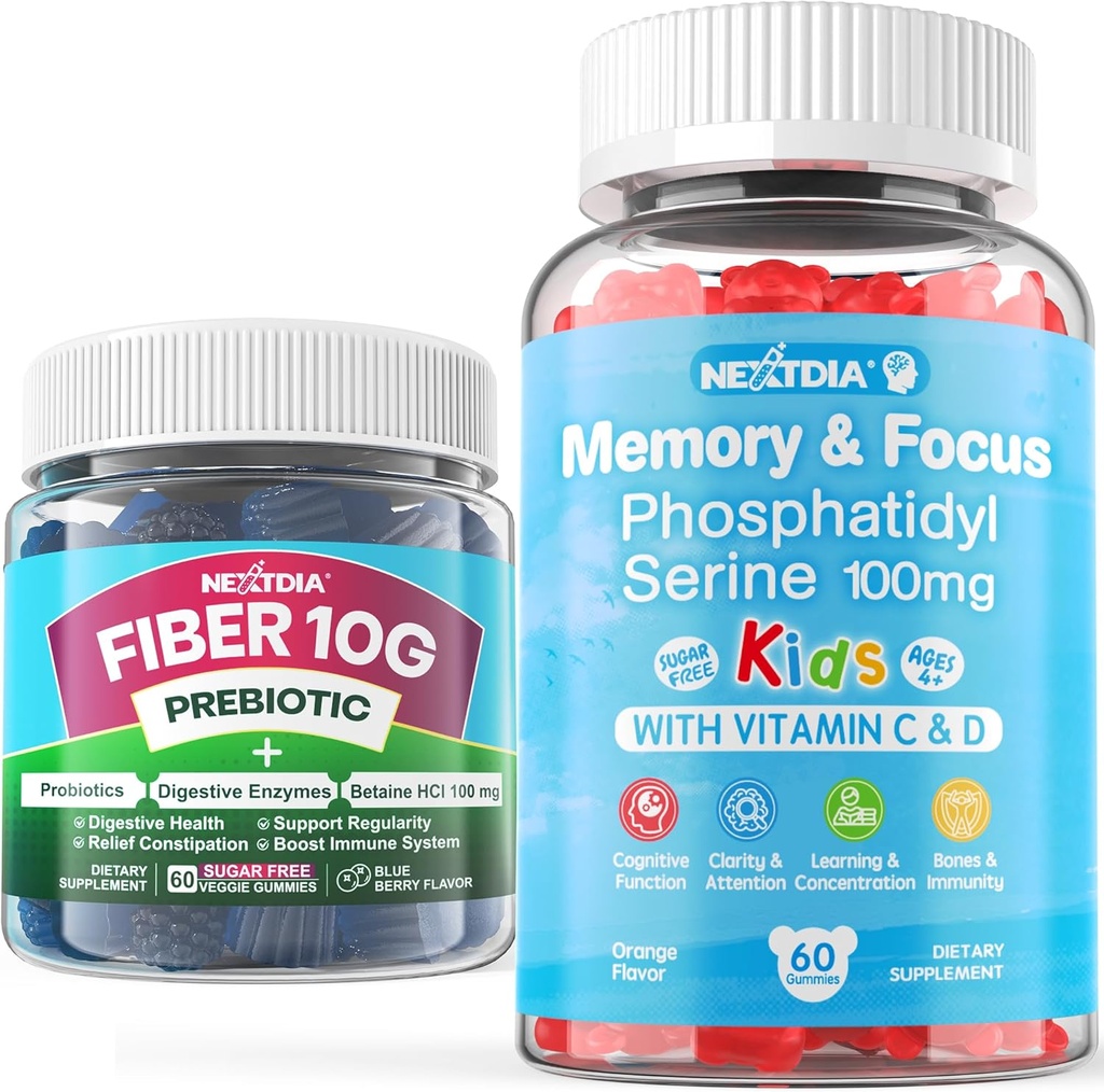 Sugar Free Phosphatidylserine Gummies for Kids + Fiber Gummies for Adults