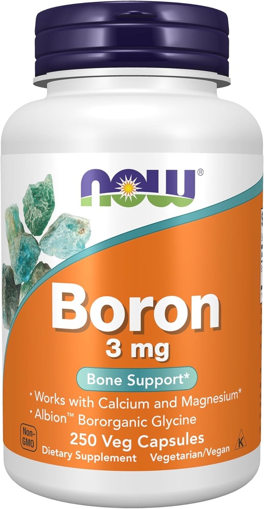 NOW Supplements, Boron 3 mg (Bororganic Glycine), Structural Support*, 250 Veg Capsules