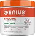 Genius Micronized Creatine Monohydrate Powder, Post Workout Supplement, Green Apple - 100% Naturally Flavored & Sweetened - Supports Muscle Building, Cellular Energy & Cognitive Function – 195g
