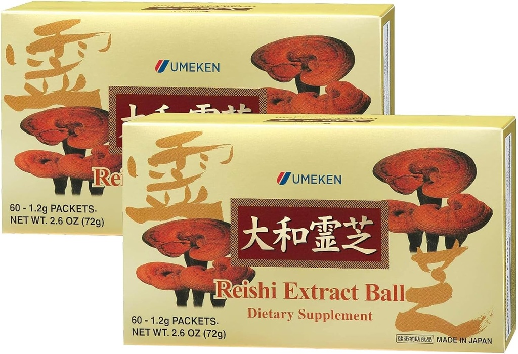Umeken Reishi Mushroom Extract Balls, Concentrated, Japanese Reishi Mushroom Supplement with Beta Glucan, Concentrated in Ball Format, 4 Month Supply, 60 Packets, Pack of 2