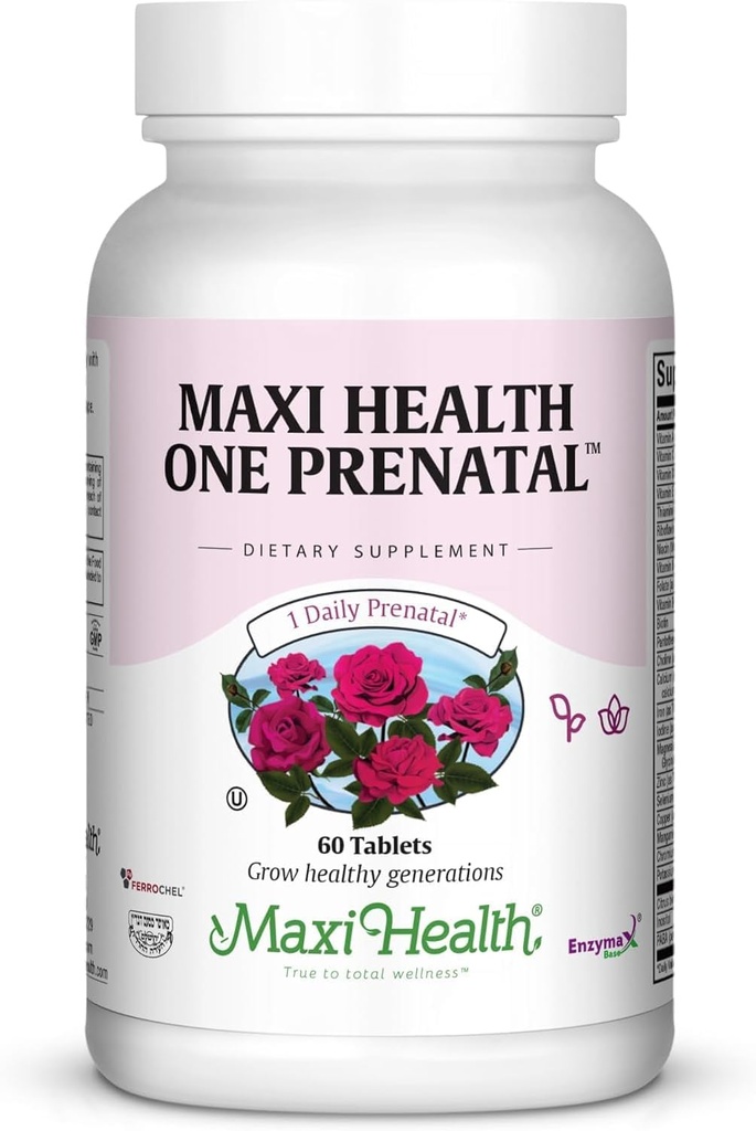 Maxi Health Prenatal Vitamins for Women – One Daily Prenatal with Methylated Folate, Gentle Iron & DHA Support – Doctor Formulated, Kosher Multivitamin for Pregnancy – 60 Capsules (60 Day Supply)