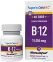 Superior Source No Shot Vitamin B-12 Cyanocobalamin 10000 mcg - Vitamin B-12 to Support Energy Production, Brain Health & Overall Wellness - Sublingual Tablets - 60 Dissolvable Tablets