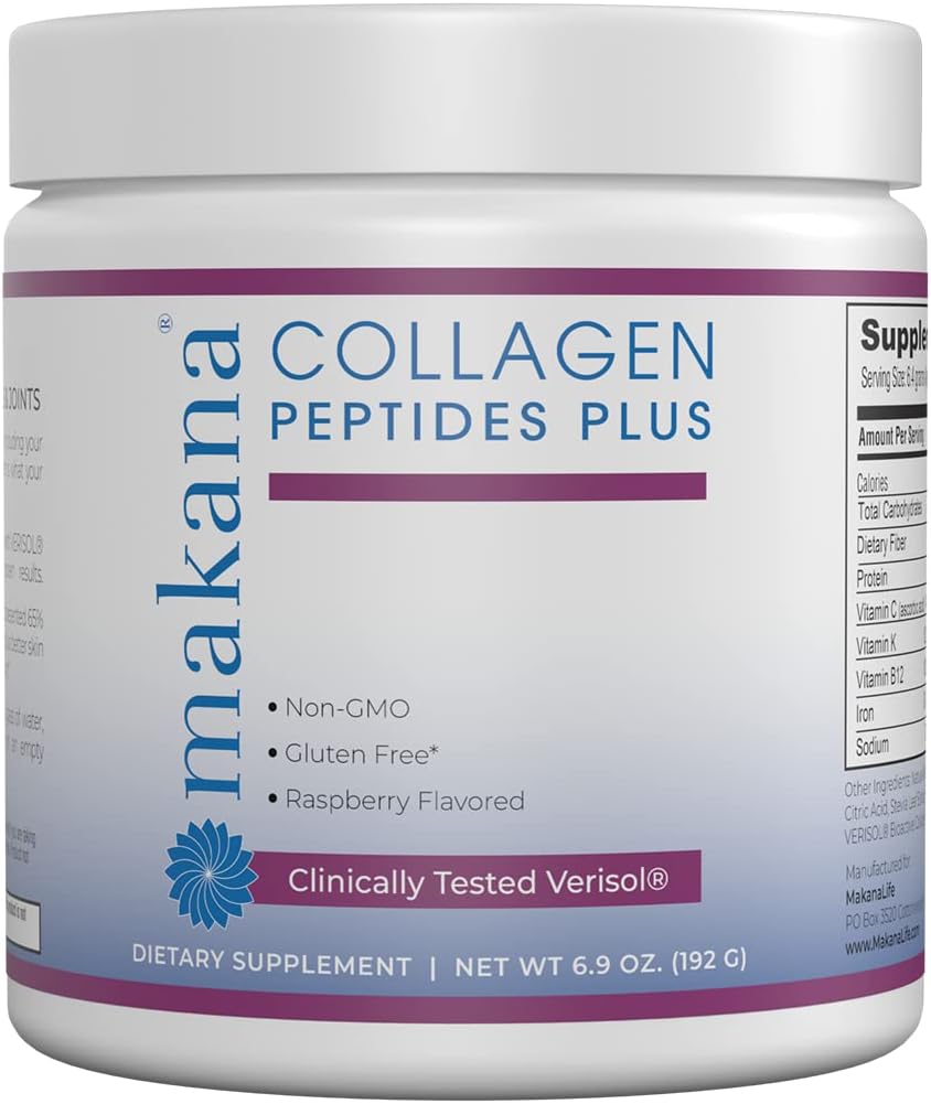Makana Collagen Peptides Plus – with Verisol®, Vitamin C, Hyaluronic Acid & Amino Acids – Supports Hair, Skin, Nails, & Joints, 30 Servings – Raspberry Flavor