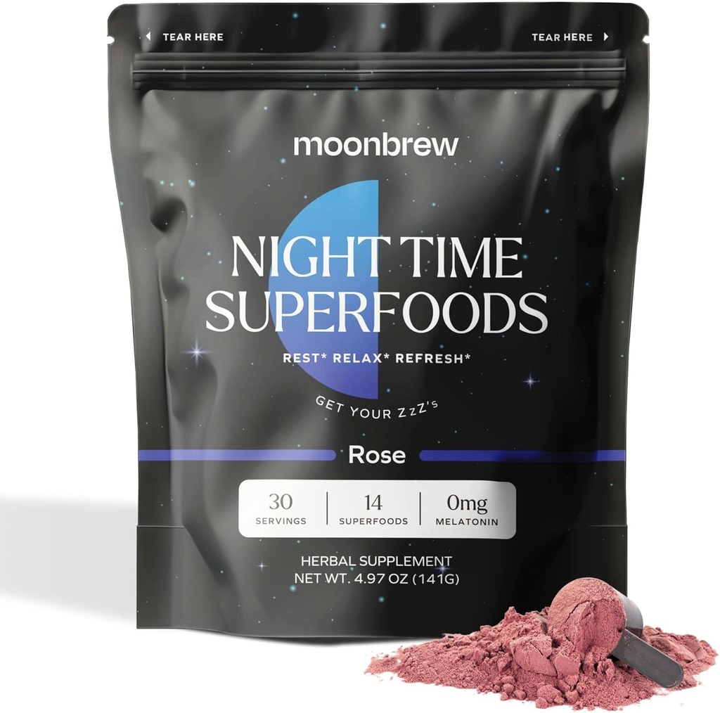 MoonBrew Magnesium Sleep Tea: Natural Melatonin-Free Sleep Aid | 14 Superfoods with Magnesium Glycinate & Adaptogens | Keto, Whole30 & Vegan | Enjoy Hot or Cold - 30 Servings