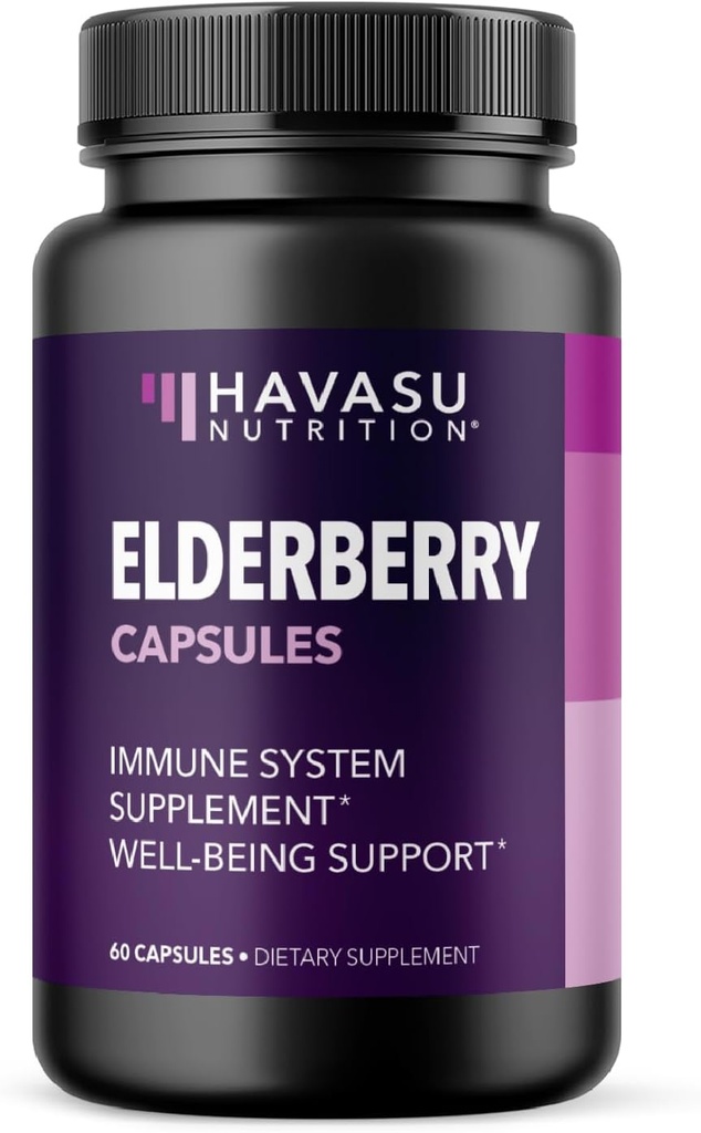 Sambucus Black Elderberry Capsules - Immune Support Supplement for Adults - 400mg of Extract Per Serving for Overall Wellness - Vegetarian-Friendly, Non-GMO, Unflavored - 60 Count, 2 Month Supply