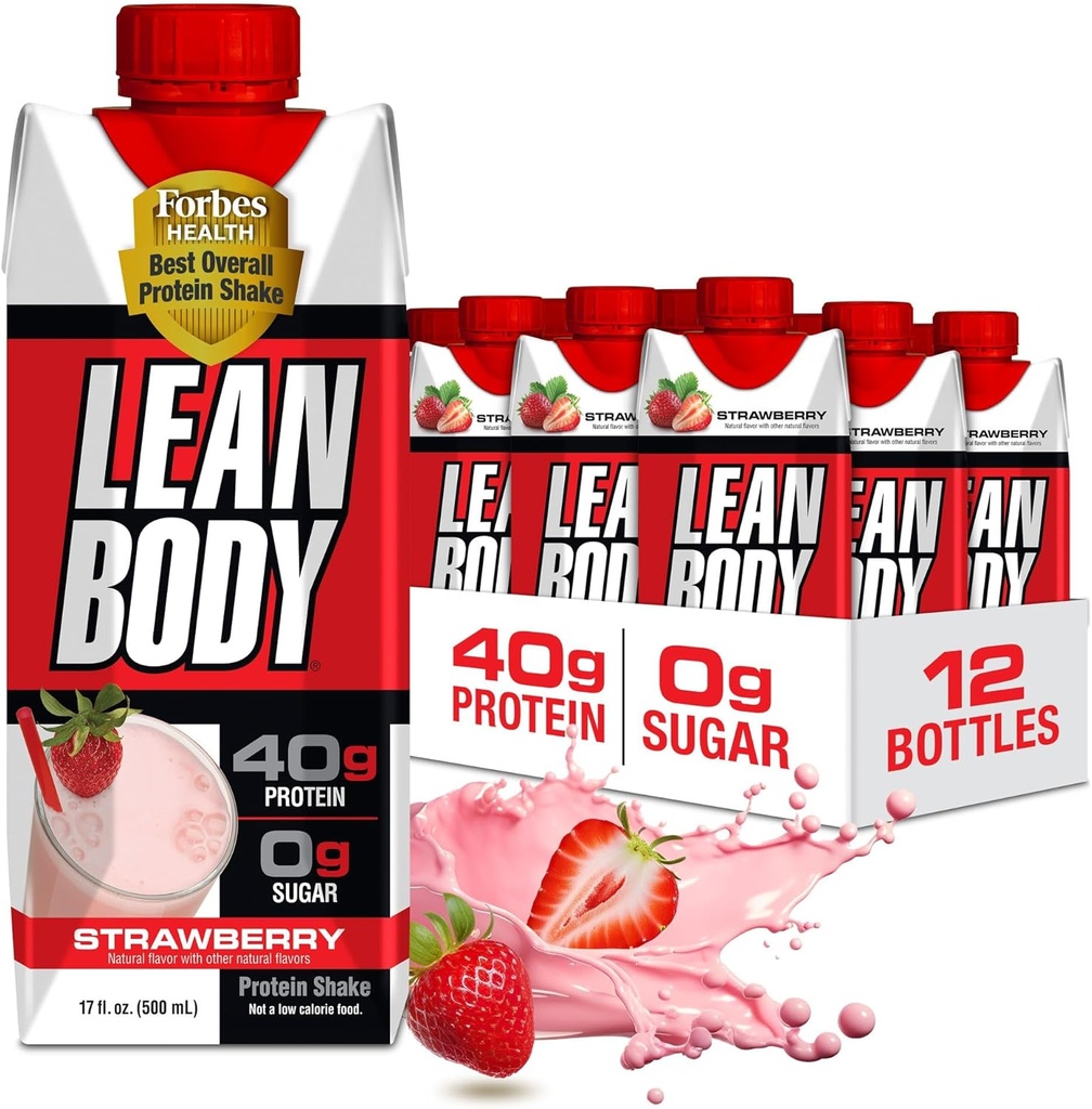 Labrada Lean Body Ready-to-Drink Strawberry Protein Shake, 40g Protein, Whey Blend, 0 Sugar, Gluten Free, 22 Vitamins & Minerals, 17 Ounce (Recyclable Carton & Lid - Pack of 12) LABRADA